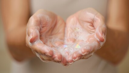 Fototapeta premium Close Up of Hands Cupping Soapy Water