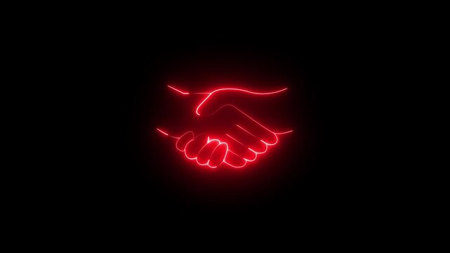 A neon sign of two hands shaking. The sign is blue . of the sign is that it represents a handshake, which is a symbol of agreement or partnership