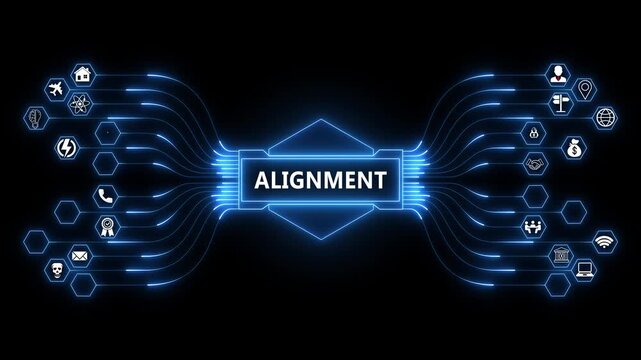 Business Alignment interface visualizing corporate strategy dashboard with secure organizational coordination system and advanced digital technology concept 4K animation video