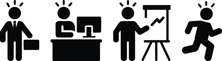 Fototapeta premium Business professionals working with laptops and presentation boards symbolizing business development and success in a modern office setting with creative and active individuals.