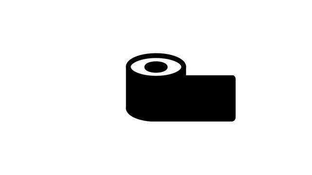 A roll of black tape or paper is shown from a side perspective with its loose end extending outward to the right on a plain white background