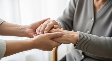 Comforting hands supporting elderly person in need