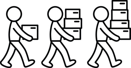Fototapeta premium Simple illustration of three people carrying boxes of varying sizes, depicting a moving or delivery process