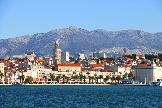 Historical city centre of Split, Croatia. Beautiful view of the promenade.