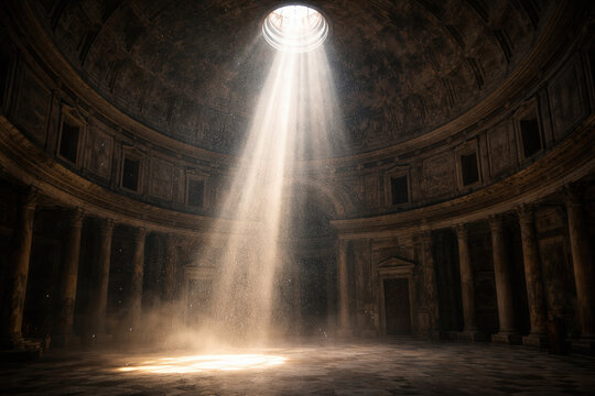 Indoor view of Pantheon of Agripa in Rome. The Pantheon is a former Roman temple, now a church.