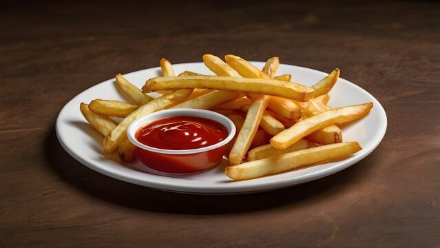 french fries with ketchup and mustard in resturant tabble front view
