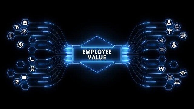 Employee Value dashboard displaying workforce analytics interface with secure human resource management system and advanced digital technology concept 4K animation video