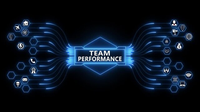 Team Performance interface showcasing workforce productivity dashboard with secure business management system and advanced digital analytics technology 4K animation video