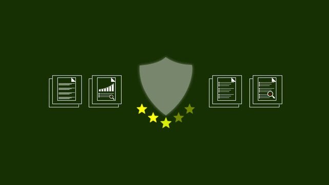 5 star concept .Glowing five star customer review badge with golden outline and rating for business feedback and testimonials.4k concept