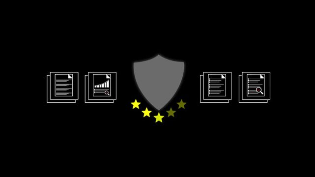 Glowing five star of four star customer review badge with neon blue outline and rating for business feedback and testimonials.4k concept