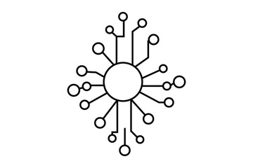 Fototapeta premium A central circular node with multiple circuit-like pathways branching out in all directions, each ending in a smaller circular node.