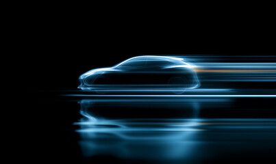 Naklejka premium high speed technology concept a car driving with high speed in the dark