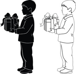 Two children exchanging gift boxes on a special occasion