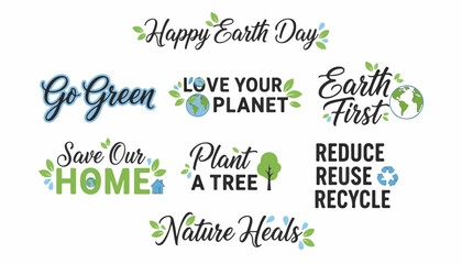 Fototapeta premium Hand-drawn Lettering Ecology Quotes Set Vector Illustration for Eco-Friendly Branding Sustainable Lifestyle and Earth Day