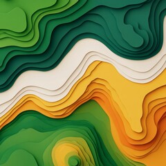 Fototapeta premium Layered Landscape Abstract topographic art with flowing waves of green, cream and gold, suggesting natural beauty and movement. Abstract, Nature