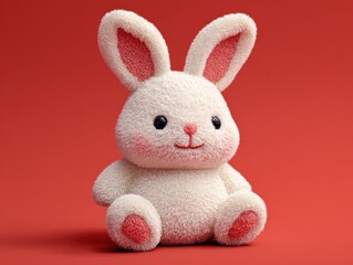 cute easter bunny plush isolated on a red background