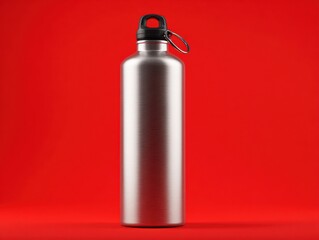 Obraz premium reusable water bottle stainless isolated on a red background