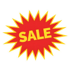 Bright red sale burst badge with golden rays for discount promotion and retail marketing campaign design