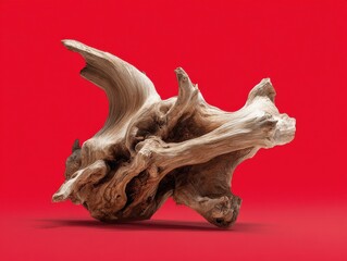Obraz premium driftwood piece isolated on a red background