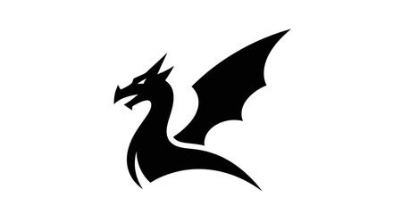 Powerful stylized black dragon silhouette vector illustration, a mythical fantasy creature icon and graphic design element.