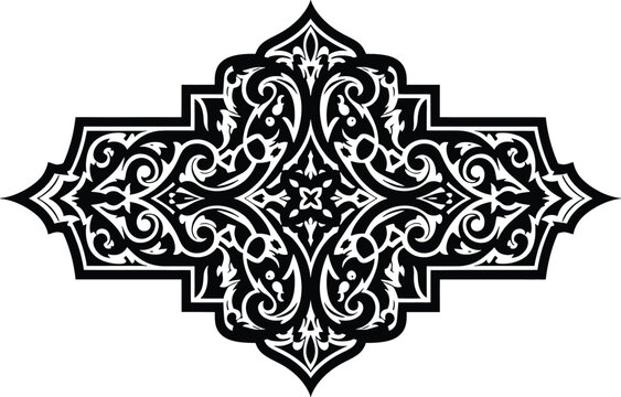 Intricate black and white arabesque geometric design pattern on a plain background Vector