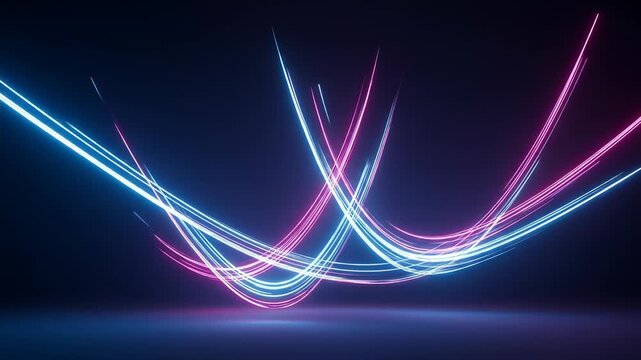 A dark background with curved, glowing pink and blue lines intersecting