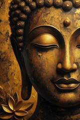 Golden Buddha Face with Lotus Flower