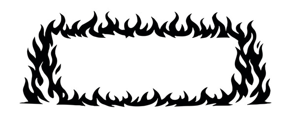 Black flame fire frame border silhouette vector illustration isolated on transparent background