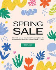 Obraz premium Abstract Spring Sale Poster with Hand Drawn Organic Floral Shapes