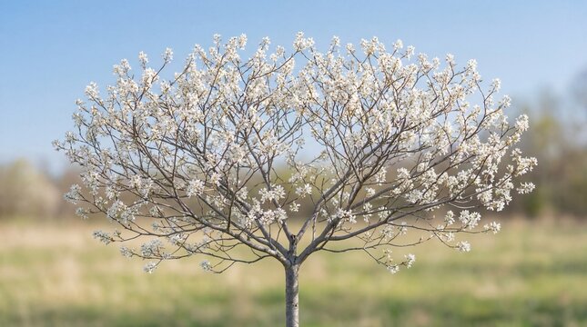 Serviceberry tree in full bloom with white flowers in spring  