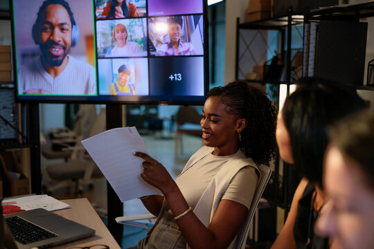 Hybrid meeting, in-person team members and remote participants.