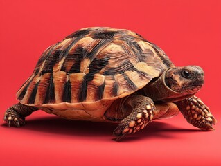 Obraz premium turtle small natural isolated on a red background