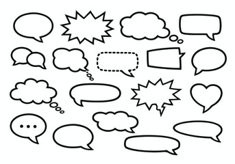 Fototapeta premium Assortment of black and white speech and thought bubble outlines