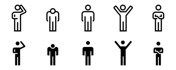 Conjunto de iconos de estados de &aacute;nimo. Expresi&oacute;n emocional, comportamiento humano, actitudes personales, lenguaje corporal, comunicaci&oacute;n no verbal. Ilustraci&oacute;n vectorial lineal