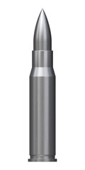 Rifle bullet on a isolated background. Bullet isolated. Cartridge. Silver bullet. Ammuniton. 3d render illustration.