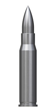 Rifle bullet on a isolated background. Bullet isolated. Cartridge. Silver bullet. Ammuniton. 3d render illustration.