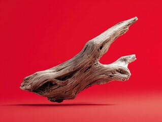 Fototapeta premium driftwood piece isolated on a red background