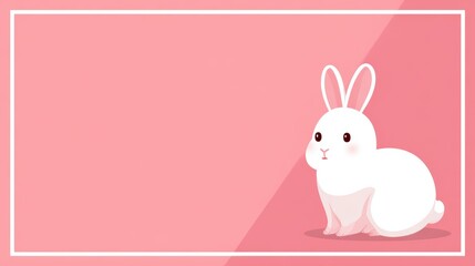 Obraz premium Cute white bunny rabbit on a soft pink background with a white frame for text