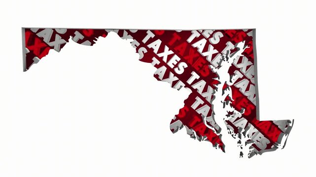 Maryland Taxes State Map MD Income Property Rate High Pay Less File Return Refund 3d Animation