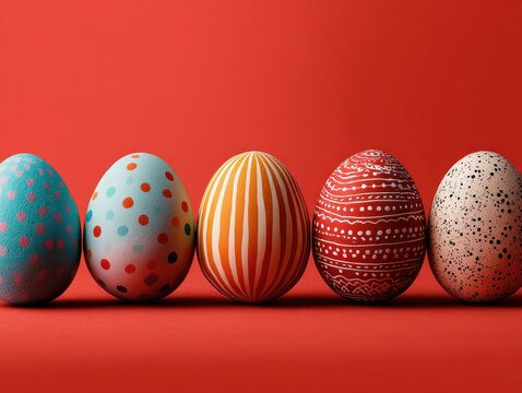 easter eggs colorful isolated isolated on a red background