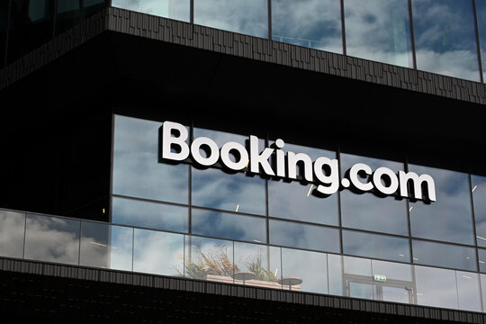 Amsterdam, Netherlands - August 24, 2024: The Booking.com HQ in Amsterdam. Booking.com is one of the largest online travel agencies.