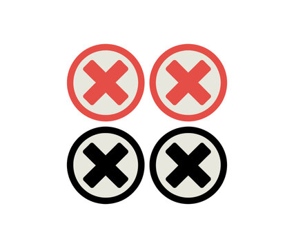 A vector graphic illustration of four X marks in red and black circles on a white background