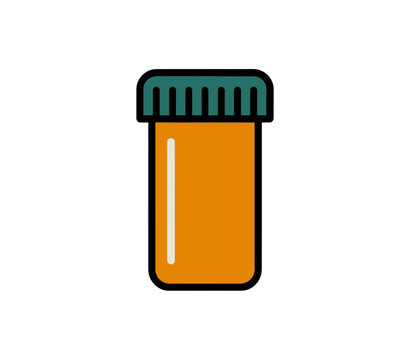 A simple orange pill bottle with a green cap, illustrated in a flat, minimalist style.
