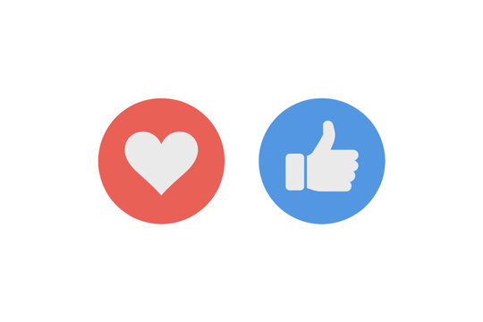 A vector graphic illustration of social media like and love icons in a flat design style