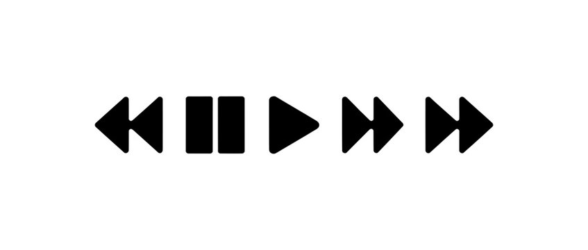 A set of black media control buttons on a white background