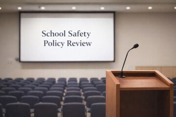 School safety policy review in empty auditorium with wooden podium © dvoevnore