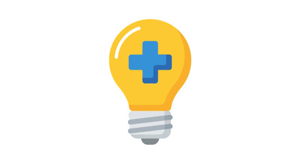 Obraz premium Yellow Light Bulb with Blue Plus Sign Vector Icon