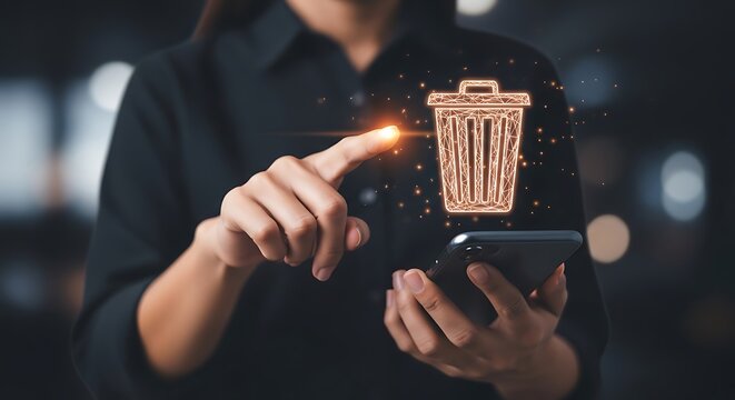 Digital Data Deletion on Smartphone with Virtual Trash Can Icon