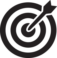 Minimalist Black Target with Arrow Vector Icon &ndash; Flat Solid UI Symbol, Centered Bullseye Aim Sign, Simple Geometric SVG Design, High Contrast Isolated on Transparent Background