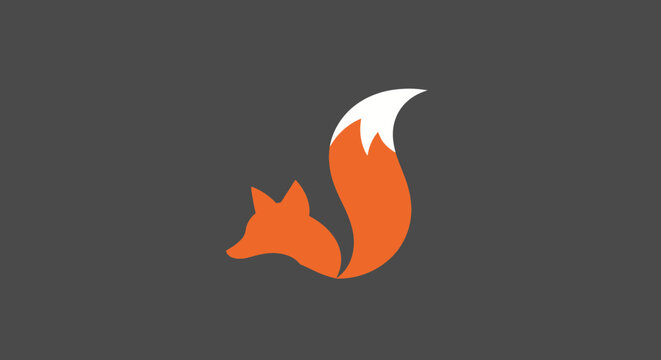 Geometric orange fox head and tail against dark gray backdrop